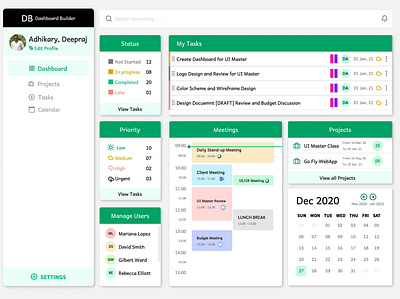 Dadhboard Builder - Project and Task Dashboard dashboard design dashboard ui project management task list task management ui web