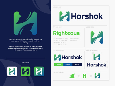 Harshok Logo design branding graphic design logo logodesign logomark shark sharkfin typography