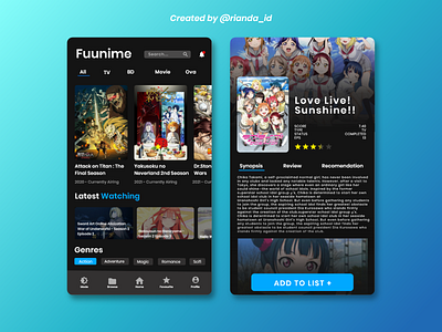 Fuunime Apps anime app design movie otaku ui uidesign weebs
