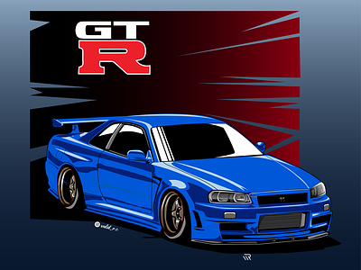 Nissan GT-R R34 adobe illustrator artwork cars design digitalart front view graphic design gtr illustration jdm nissan paul r34