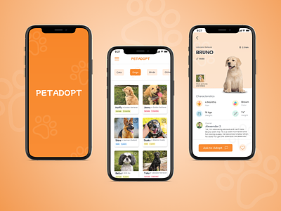 Pet Adoption Screen | Concept App adopt app branding conceptapp dailyuichallenge design icon logo mobile pet typography ui uidesign ux uxdesign vector