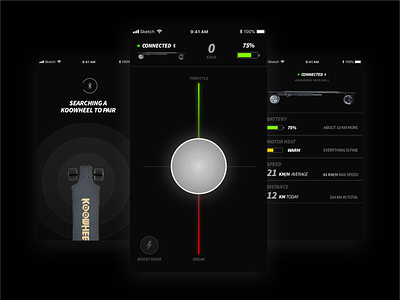 e-Board Controller app – Concept app concept controller darkmode eboard longboard sketch