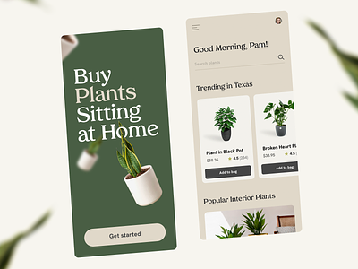 Online Plant Shop App UI Design android app ui app ui app ui design ecommerce hemp ios landing page minimal ui plant app plant pot plant shop pot app shop shopify ui ux