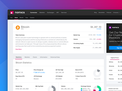Crypto Token Details bitcoin crypto crypto currency data detail page nomics statistics