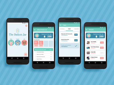 Chore Reward App for Kids android android app bankingapp blue children colourful design green mobile mockup rewards app savings app ui ui design ux