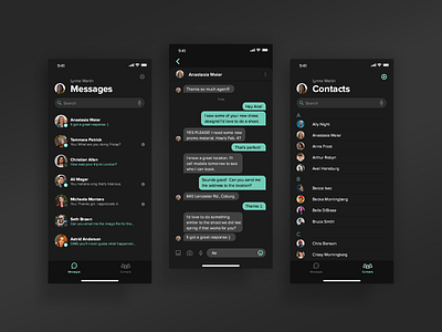 Messaging App app design darkmode green ios app message app minimal mint mobile mobile app screens turquoise ui ui design uidesign