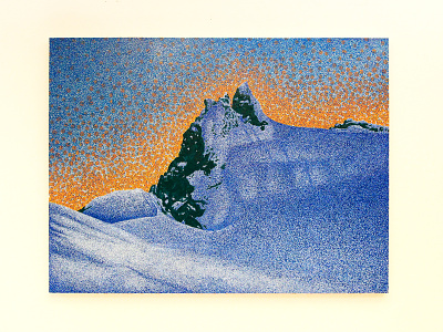 Nightfall on Dorado Needle cascades landscape mountain painting pointillism stippling tyler stockdale