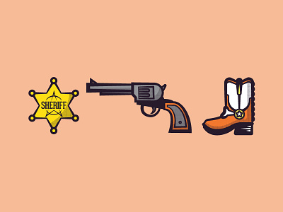 Stinkin' Badges badge boots cowboy flat gear gun halftone illustration pistol revolver sheriff star