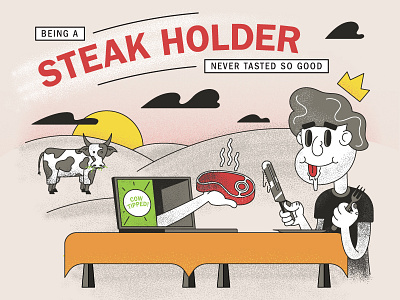 Steak Holders clouds cow crowd cow crown fork hills killer infographics knife steak stipple table tyler stockdale