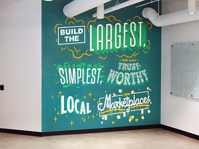 OfferUp | Mission Mural | Production acrylic painting clouds hand drawn murals stacked type tyler stockdale type art typography