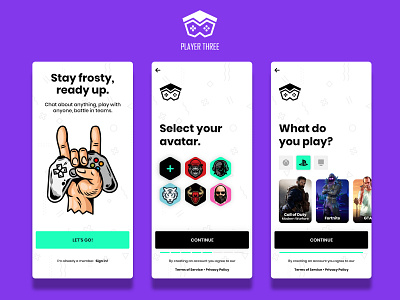 Player Three - Onboarding app app design design esports gaming ui ux