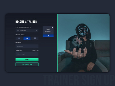 ChekkTrainer - Trainer Sign Up dark design esports gaming signup signup page ui ux web design