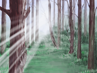 Sunshine in forest digital art digital painting illustration