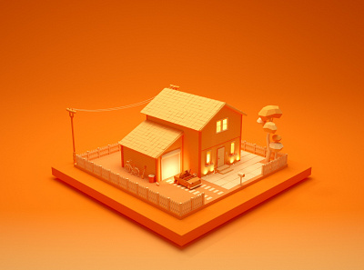 Low Poly Home animation art c4d c4ddesginer design graphic design minimal modeling motion graphics octane orange web