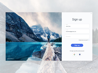 Sign up page blue dailyui dailyui 001 dailyui001 design modal mountaineering mountains nature page popup sign in sign up ui ux web