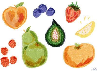 Fruit! art colorful drawing illustration illustrator lemon orange peach pear strawberry