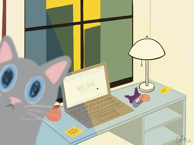 Work from Home art cat chowder cute desk drawing home illustration interior procreate wfh work