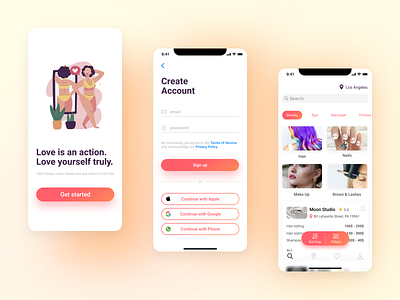 Fitness & Beauty & Wellness Mobile Platform @dailyui app beauty cosmetology design fitness illustration mobile pink ui ux well-being wellbeing wellness