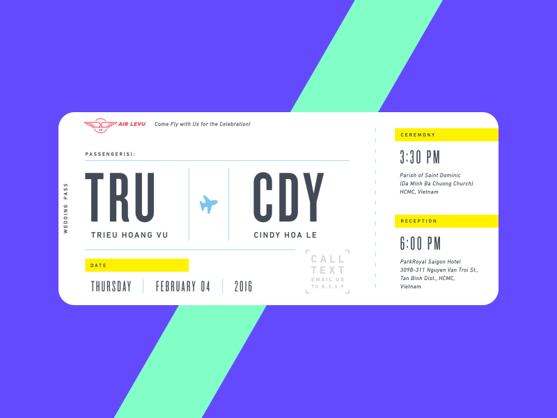 Wedding Card type typography icon mark logo neon airplane illustration card boarding pass invitation wedding