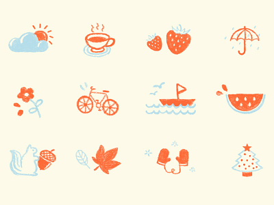 Cyworld Remember bicycle coffee flower icon illustration leaf ship strawberry sun tree umbrella watermelon