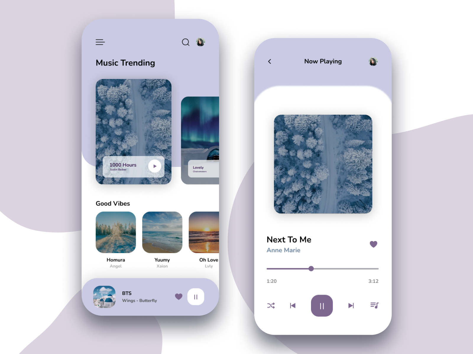 Lilac Themed Music Mobile App UI by Shivangi on Dribbble