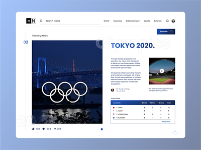 Tokyo Olympics News - Website Concept article blog clean clean ui concept design graditant graphic design minimalist news news app news ui tokyo olympics typography ui ux web web design website world