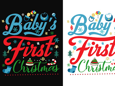 Baby First Christmas t-shirt design. Christmas merchandise desig