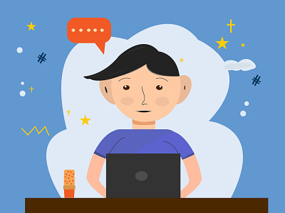 Customer support flat illustration boy remote working