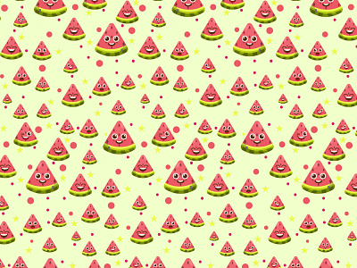 Seamless watermelons pattern. Vector background with watercolor red