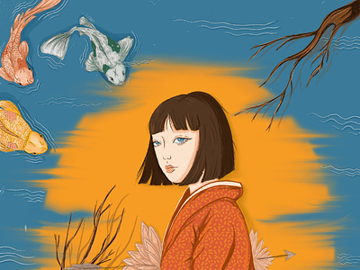 Japanese mythology girl pierced by an arrow art branding character design digital graphic design illustration procreate