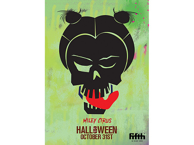 Miley Cyrus (Suicide Squad Spoof Skull Face) club night fifth nightclub halloween illustration kanye west poster suicide squad