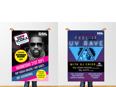 Night Club Poster - Fatman Scoop and UV RAVE at Fifth Nightclub branding geometric gradient illustration lettering logo logo design typography minimal music type vector vibrant