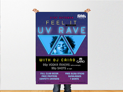 Night Club Poster - UV RAVE at Fifth Nightclub branding geometric gradient illustration lettering logo logo design typography minimal music type vector vibrant