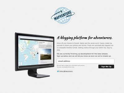 Mapventure.me Splash Page beta blog splash web