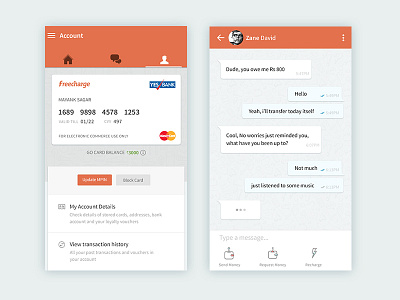 Freecharge Android app - Accounts + Chat Experience android chat clean materialdesign minimalist ui