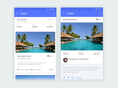 Hotel booking app material design minimalist mobile ux