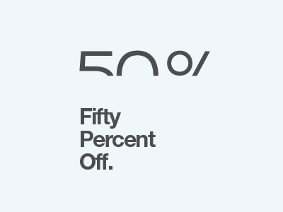50% Off. 50 helvetica logo mark number off