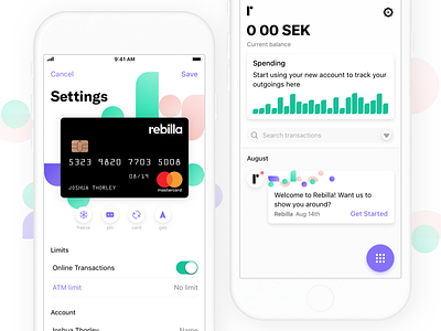 Rebilla app bank banking clean colorful finance ios minimal mobile product simple