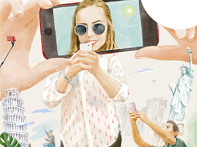 Conde Nast Traveller aquarelle editorial face illustration selfie travel