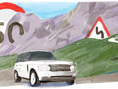 for GQ Russia car illustration watercolor