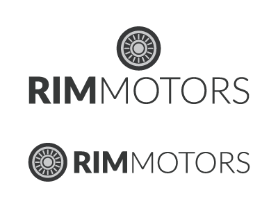 Rim Motors car garage grey lato logo mark motor rim type typography wheel word
