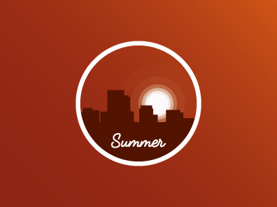 Summer circle city cityscape gradient illustration orange rays sticker summer sun sunset