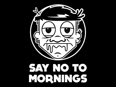 Say No To Mornings black and white boy dribble face guy hipster illustration logo man mark sleep tired