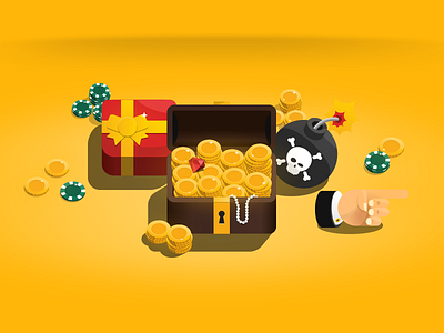 Treasures bomb chest coins gift gold icon illustration money set treasures vector with