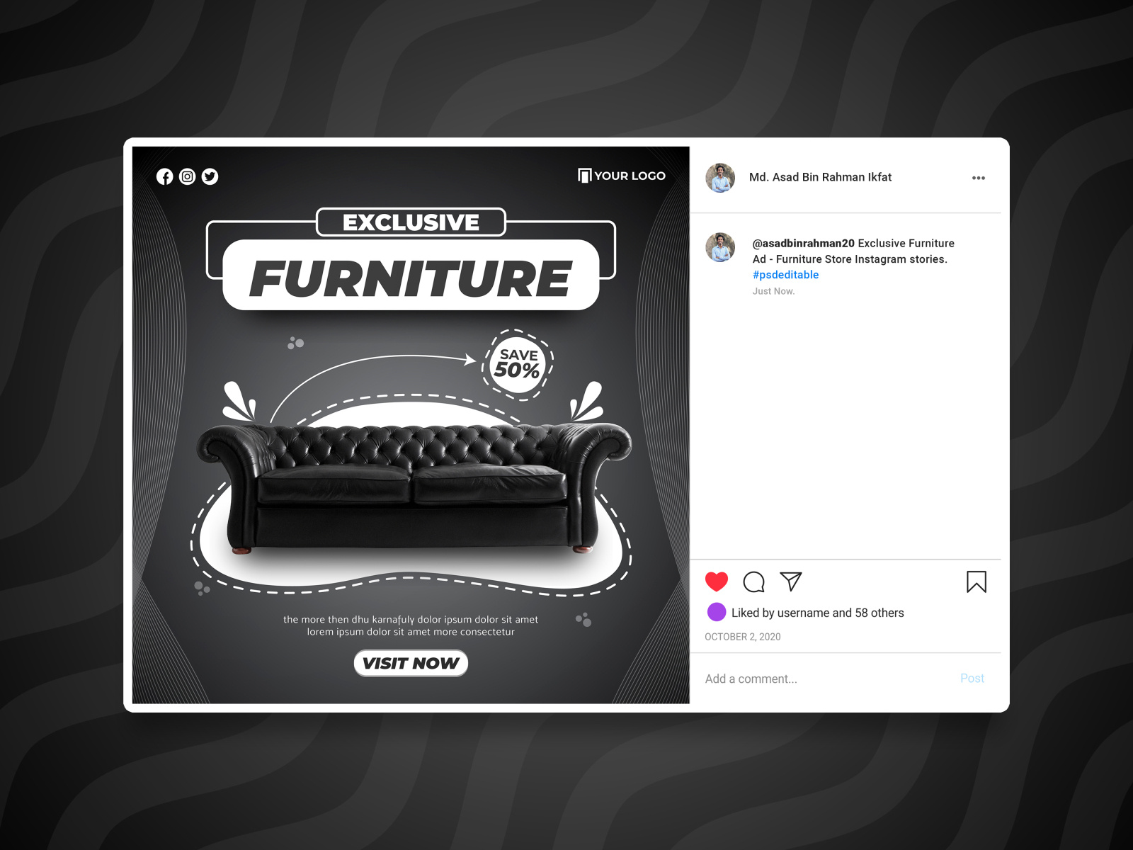 Exclusive Furniture Ad Furniture Store Instagram Post Template by Md. Asad Bin Rahman Ikfat on