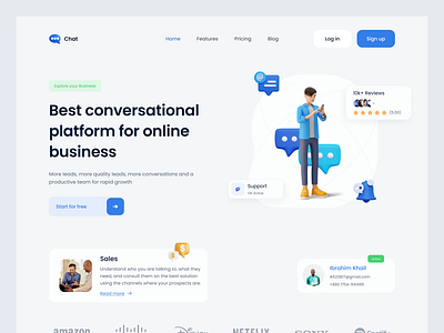 Business Conversational Platform Landing Page animation branding business business conversation clean interface conversational platform design illustration landing page logo minimal rapid growth responsive design trending typography ui ui design ux vector web design