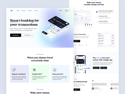 Coral - Landing page banking banking app black concept finance financial fintech flat gradient hero hero section isometric landing landing page mobile money site wallet webdesign website