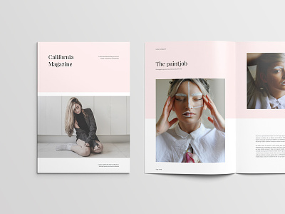 California Magazine branding clean cover feminine indesign magazine minimal modern pink spread template