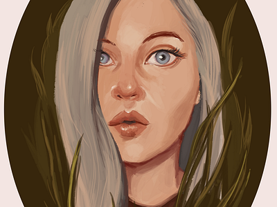 Portrait blonde blue eyes digital girl lips painting plants portrait pretty
