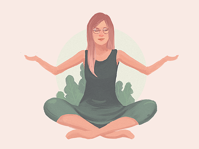 Lotus crossed legs girl glasses green illustration lotus meditation pink portrait yoga